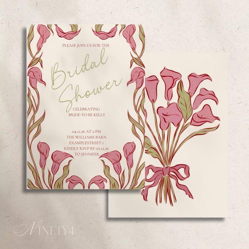 Bridal Shower Invitation Template, Editable Canva Calla Lily Invite ...