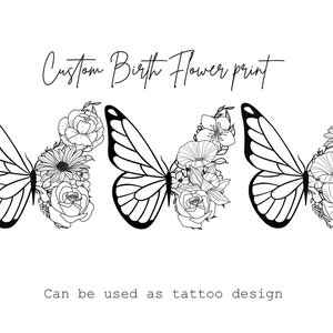 Custom Family Birth Flower / Butterfly Bouquet , Birth Month Flower , Flower Tattoo Design , Butterfly Tattoo Design, Birth Design Custom