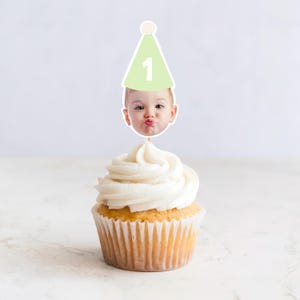 Topper per cupcake con volti personalizzati, foto per cappellino da festa, primo compleanno importante, foto per cappellino da festa, decorazione per cupcake, volto su bastoncino, file digitale
