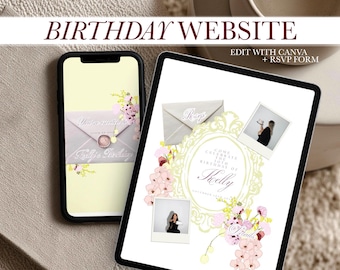 Modello colorato per sito web di compleanno Canva con RSVP / invito di compleanno digitale