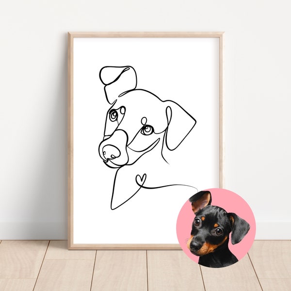 Benutzerdefinierte One Line Dog, Haustierporträt, Hundelinie Kunst, durchgehende Linie Zeichnung, Hundeporträt, Hundetattoo, Haustierverlustgeschenk, Hundedenkmal