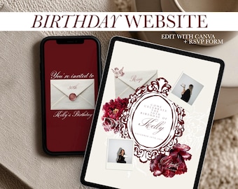 Old Money Canva Birthday Website Template with RSVP | Digital Birthday Invitation