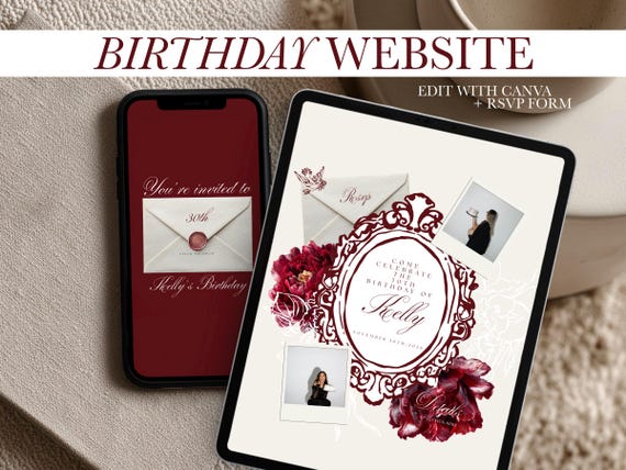 Old Money Canva Birthday Website Template with RSVP | Digital Birthday Invitation