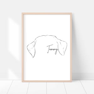 PET EARS Custom line drawing, Dog portrait from photo, Ear outline, Tattoo Commission, Minimalist illustration print, Pet loss gift