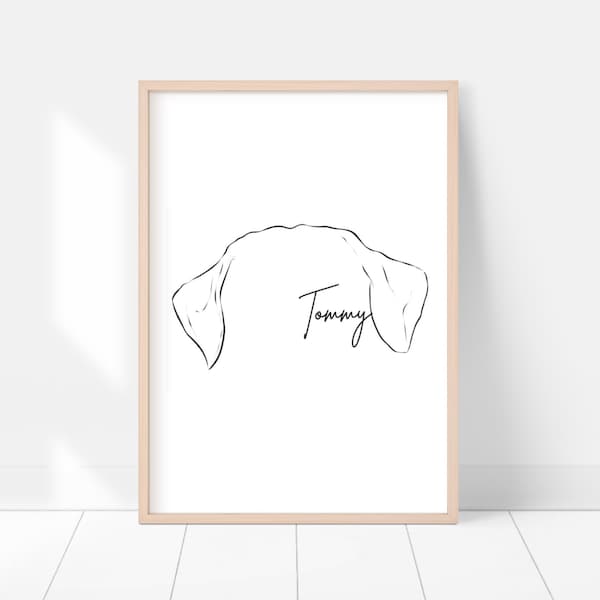 PET EARS Custom Line Zeichnung, Hundeportrait vom Foto, OhrUmriss, Tattoo Kommission, Minimalistische Illustration Druck, Haustier Verlust Geschenk