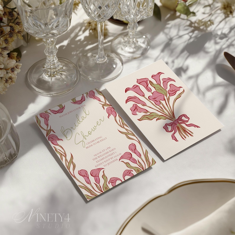 Bridal Shower Invitation Template, Editable Canva Calla Lily Invite ...