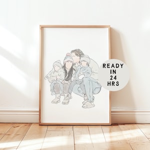 Aangepaste lijntekening familie, aangepast portret, bruiloftsportret, schetsen van foto, gepersonaliseerde geschenken, jubileumcadeau, verlovingscadeau
