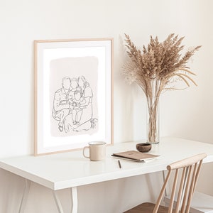 Family Portrait Custom Line Drawing Couple Line Art Drawing Custom Line Drawing From Photo Custom Family Gift Anniversary Gift image 2