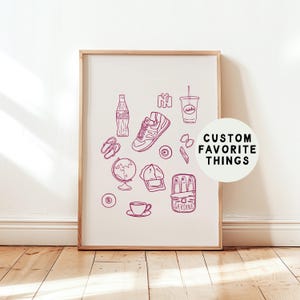 Personalised Favourite Things Print Favorite Things Gift Favorite Things list My Favorite things List Custom Illustration Line Art Gift BF