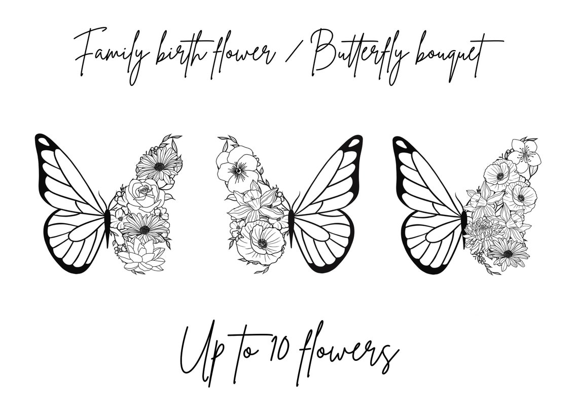 Custom Family Birth Flower / Butterfly Bouquet Birth Month Etsy Canada