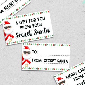 Secret Santa Printable Modern Gift Tags Gift Exchange PDF Christmas Party Holiday Fun Download for Kids and Adults Green Red