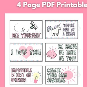 Printable Lunch Box Notes Instant Download PDF Format Fun Colorful Back to School Kids Affirmations