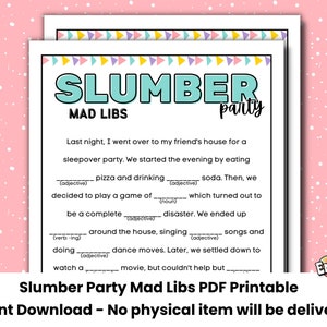 Mad Libs | Slumber Party Game | Printable Birthday Mad Libs | Sleepover Activity
