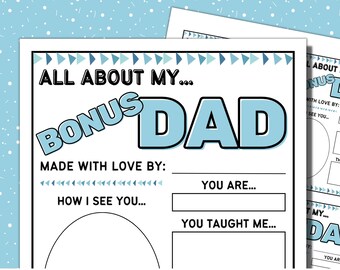 Bonus Dad Father's Day Gift | All About My Bonus Dad | Fathers Day Printable | Fathers Day Questionnaire Kids