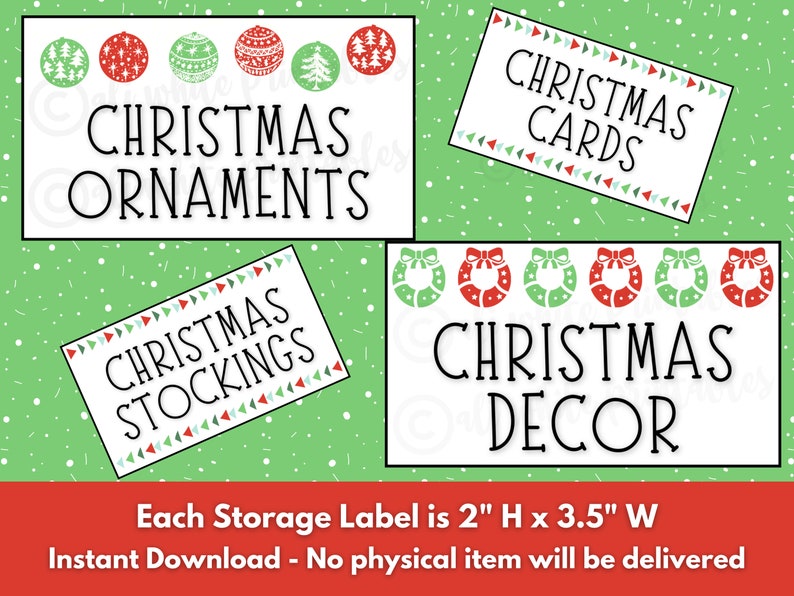 Printable Christmas Holiday Storage Labels Tags Instant Download PDF