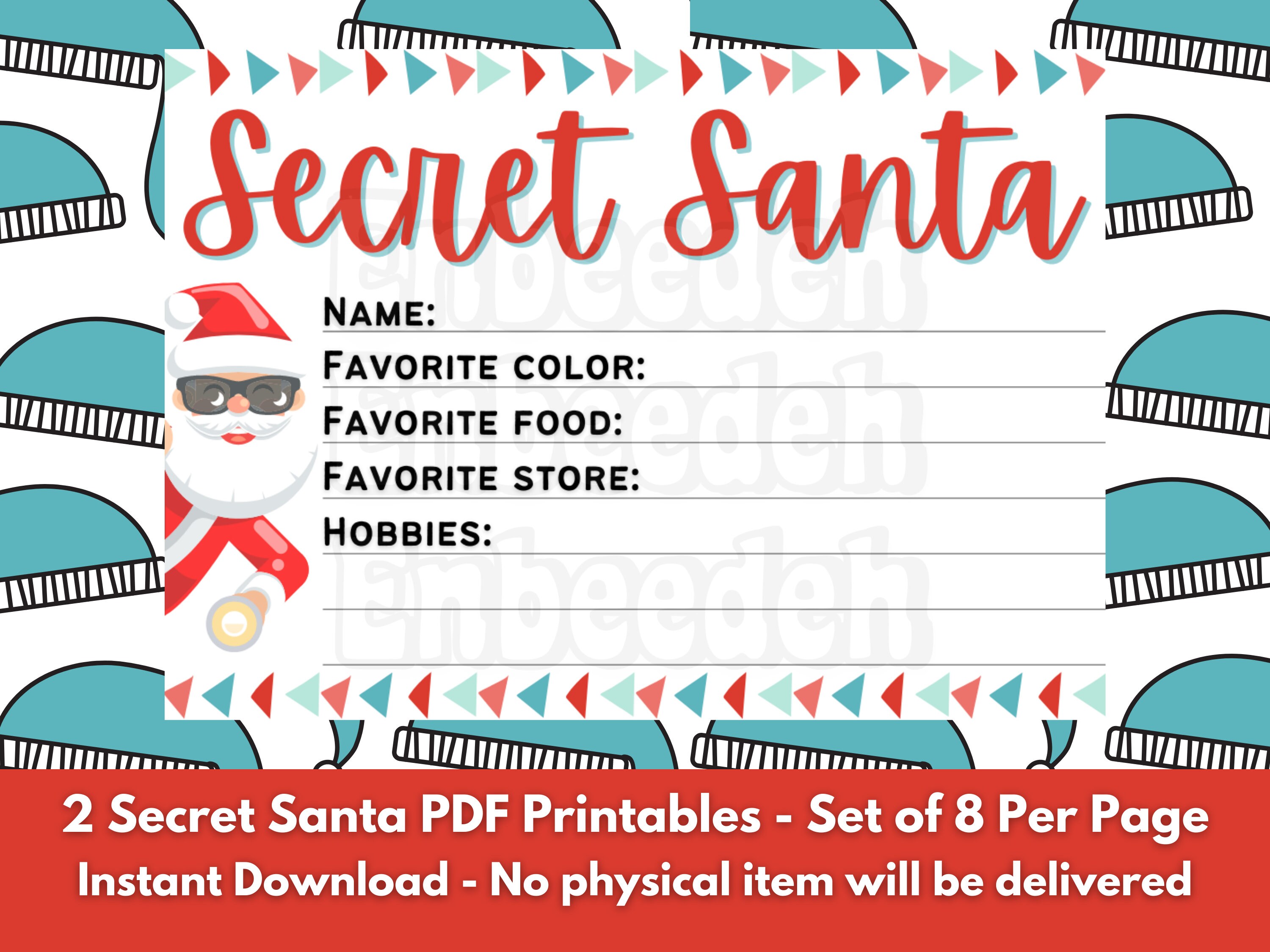 Secret Santa Printable Gift Exchange Cards Swap PDF Christmas Party ...