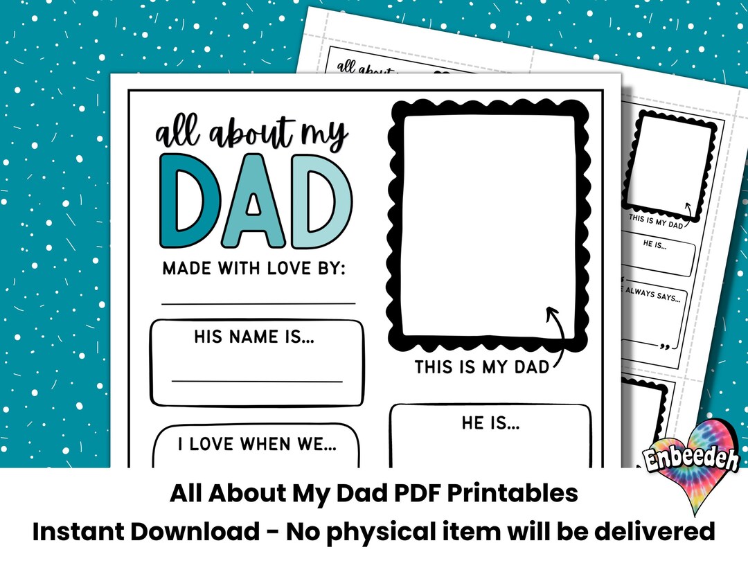 All About My Dad Printable Father's Day Gift From Kids - Etsy