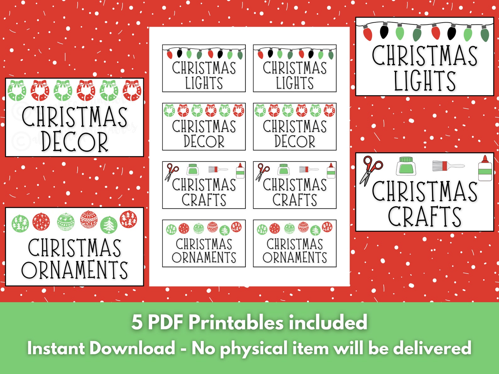 Printable Christmas Holiday Storage Labels Tags Instant Download PDF