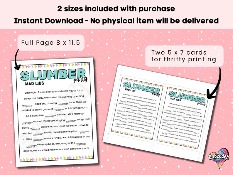Mad Libs | Slumber Party Game | Printable Birthday Mad Libs | Sleepover Activity - Etsy
