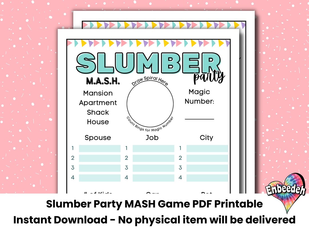 MASH Printable Party Game | Slumber Party Game | Teen Tween Sleepover ...