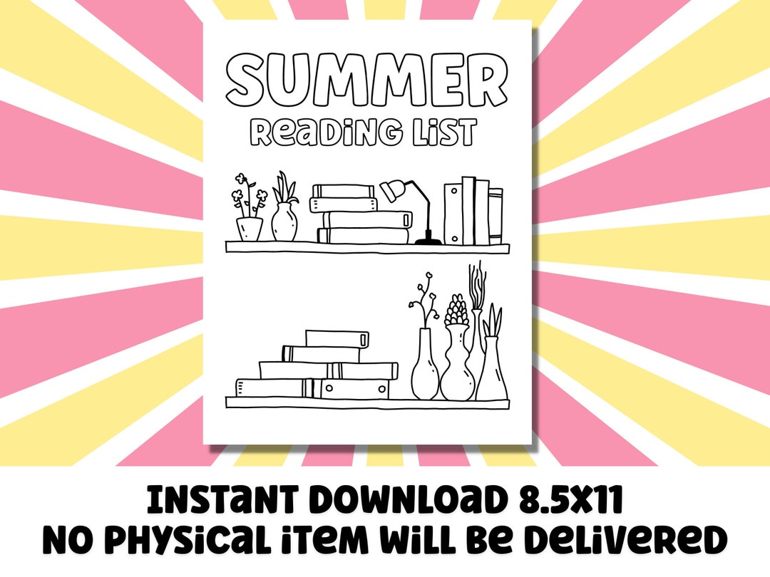 Summer Reading List Printable PDF Coloring Page 2023 Etsy
