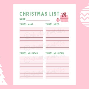 Kids Christmas List 4 Things Printable 3 Colors Digital Download Things ...