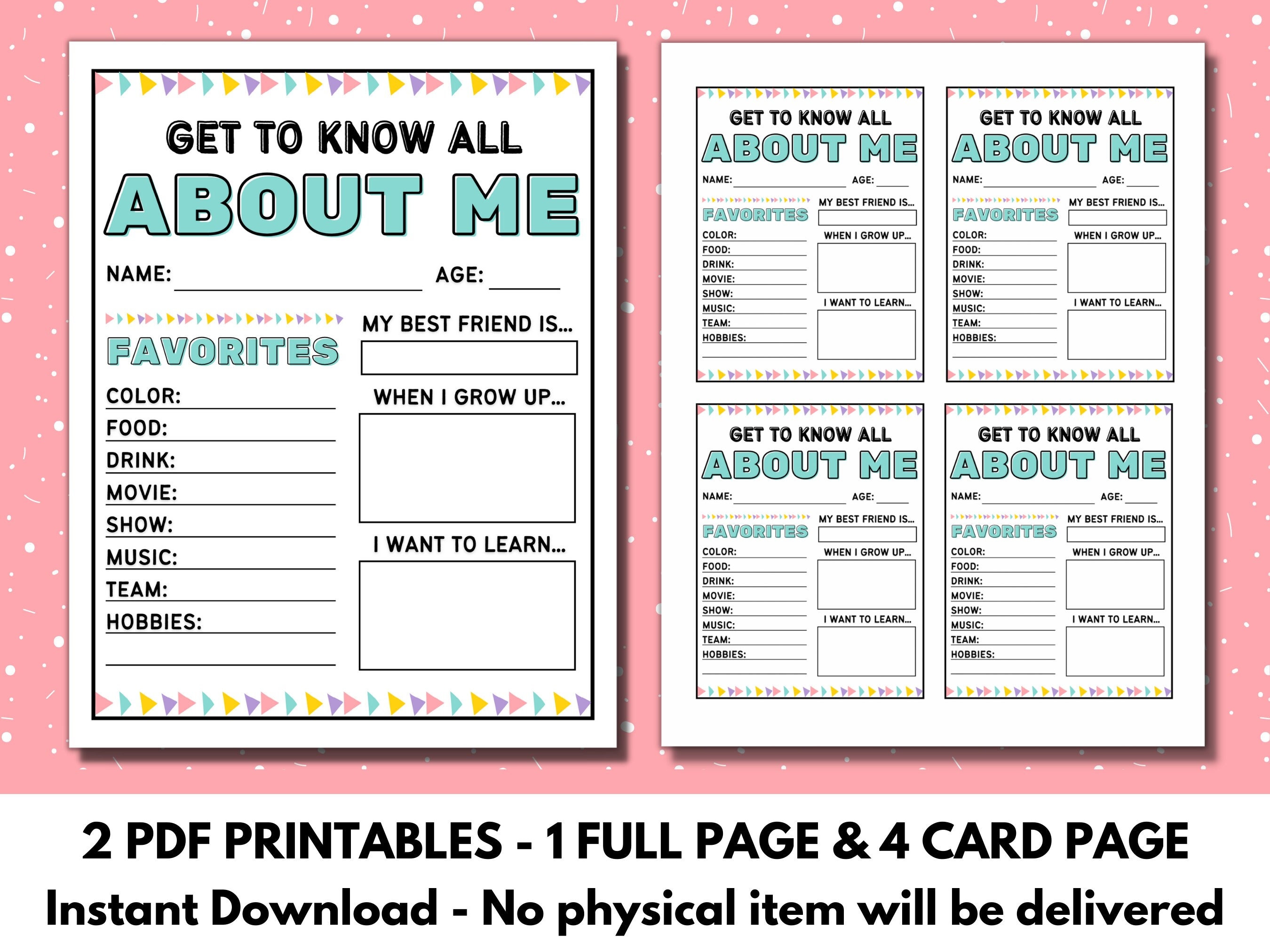 All About Me Printable Classroom and Homeschool Keepsake Interview for