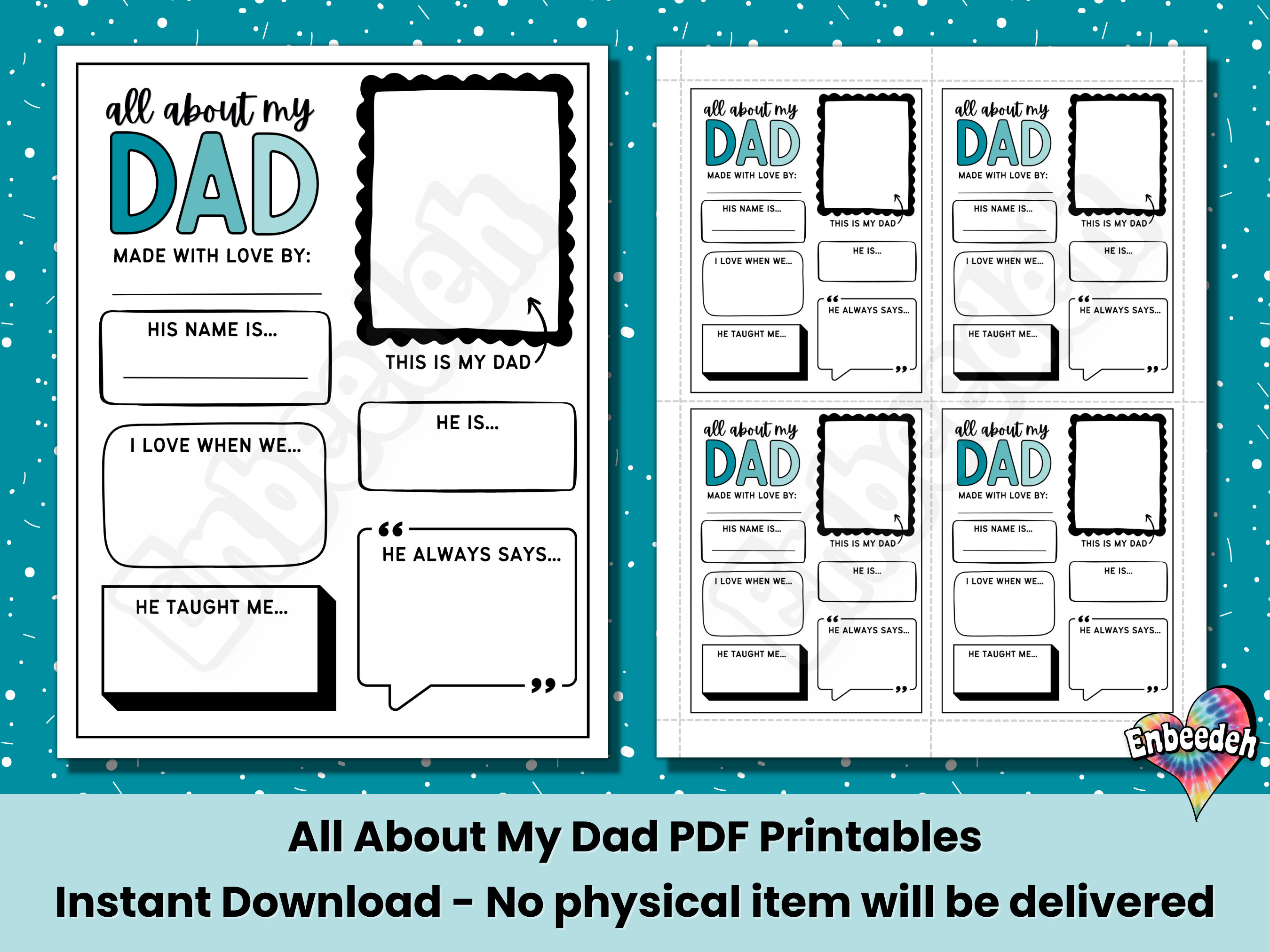 All About My Dad Printable Father's Day Gift From Kids - Etsy