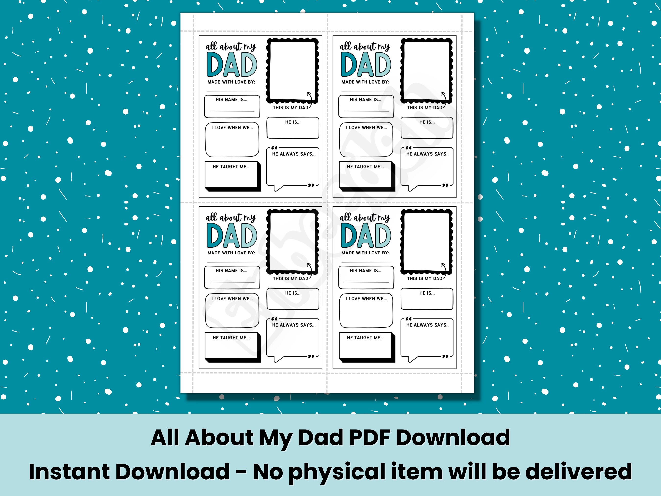 All About My Dad Printable Father's Day Gift From Kids - Etsy