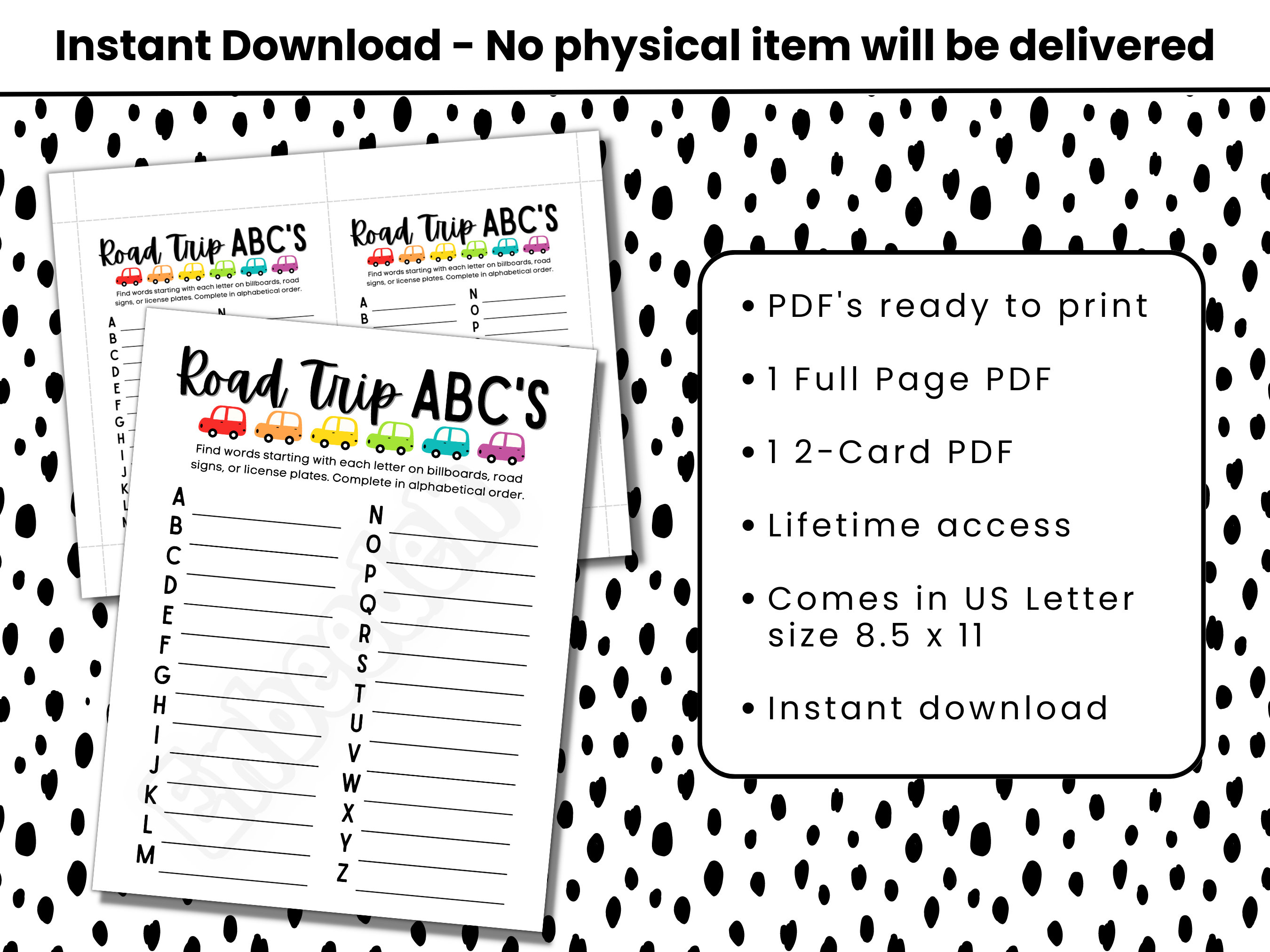 Abc's Game for Road Trip Alphabet Game Printable for Kids Travel