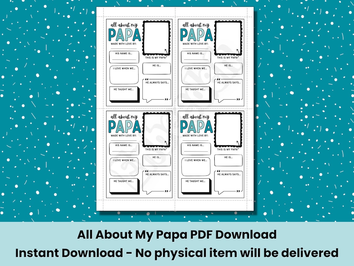 All About My Papa Printable Fathers Day Gift From Grandkids - Etsy
