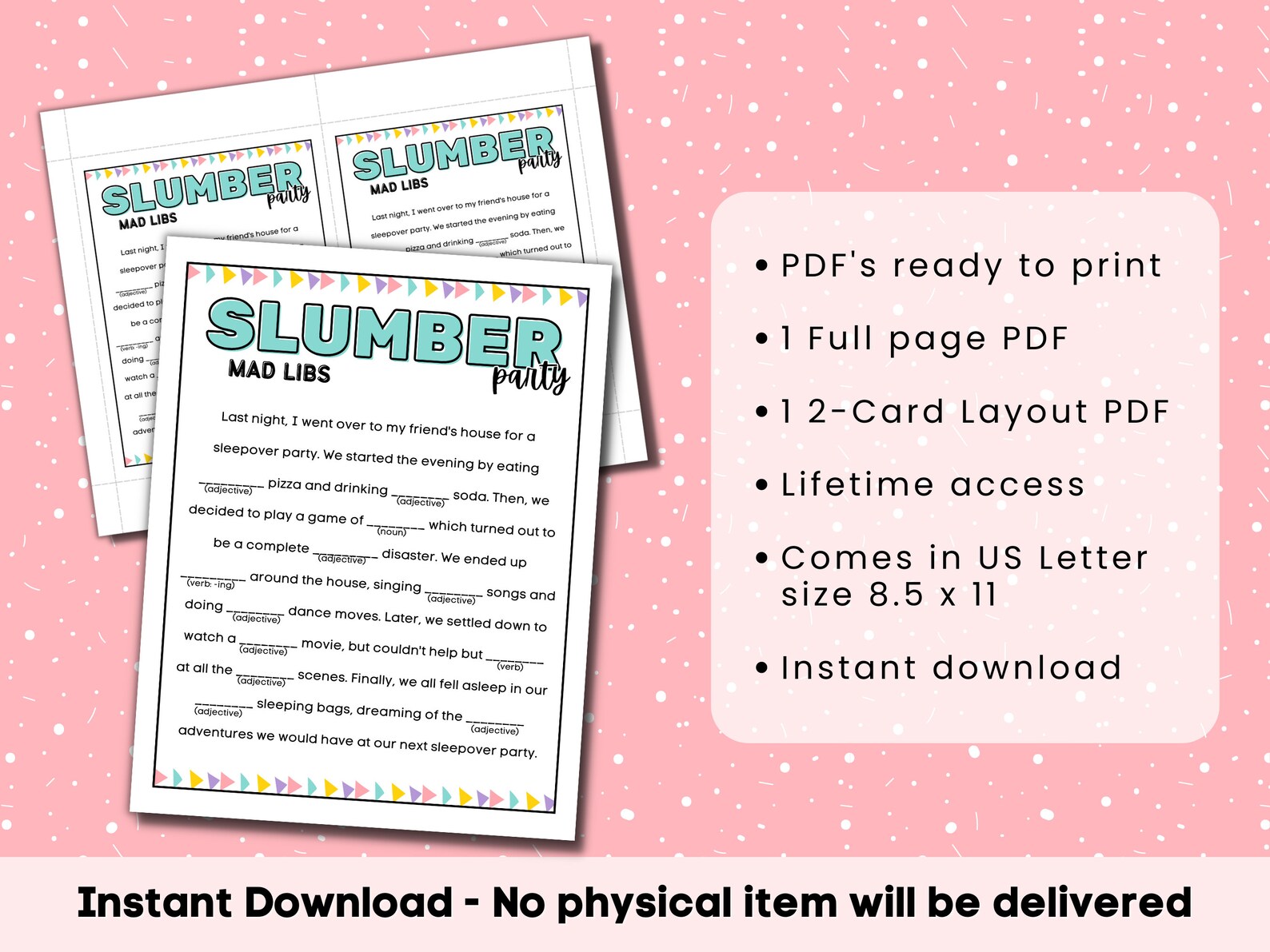 Mad Libs | Slumber Party Game | Printable Birthday Mad Libs | Sleepover Activity - Etsy