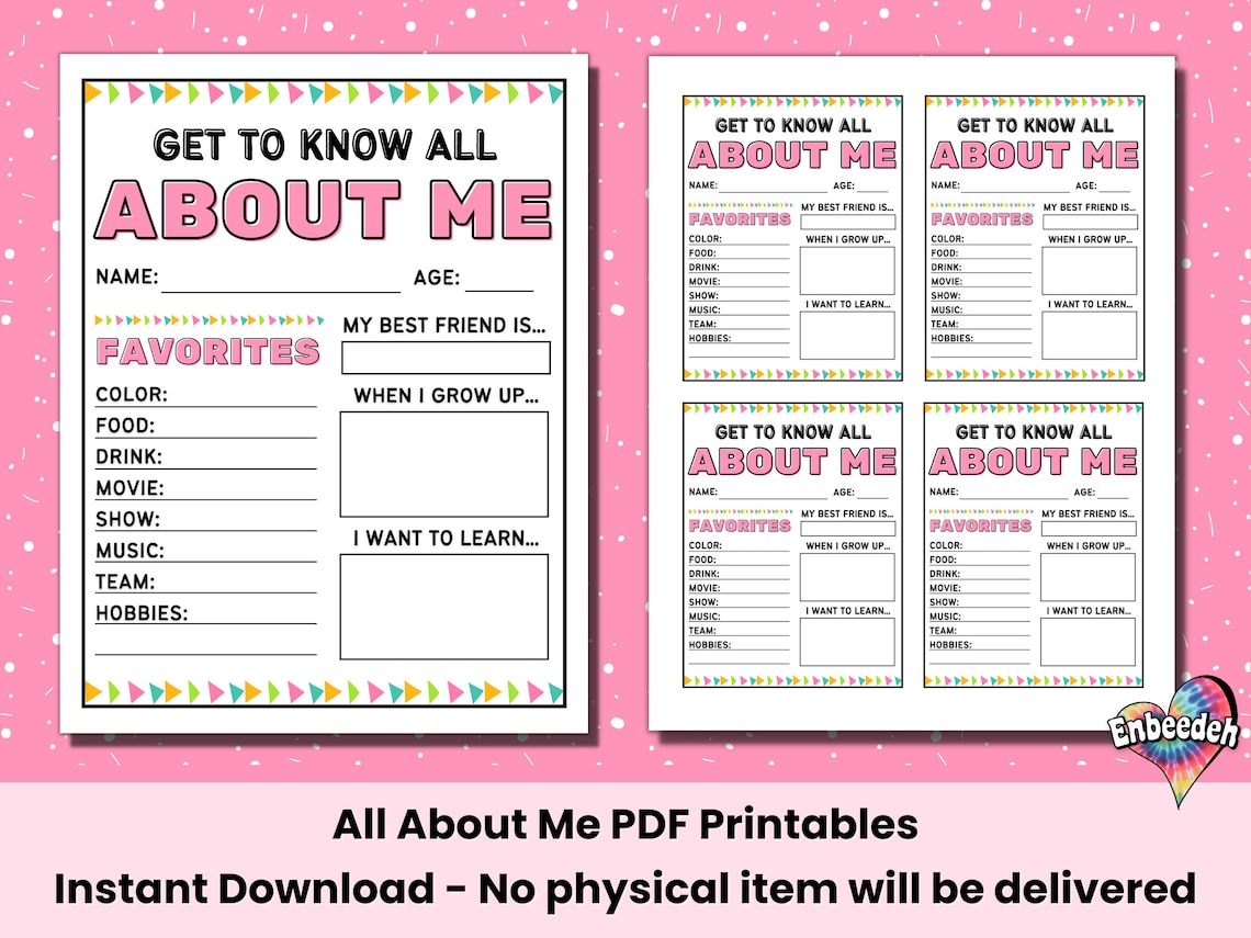 All About Me Printable Classroom and Homeschool Keepsake Interview for
