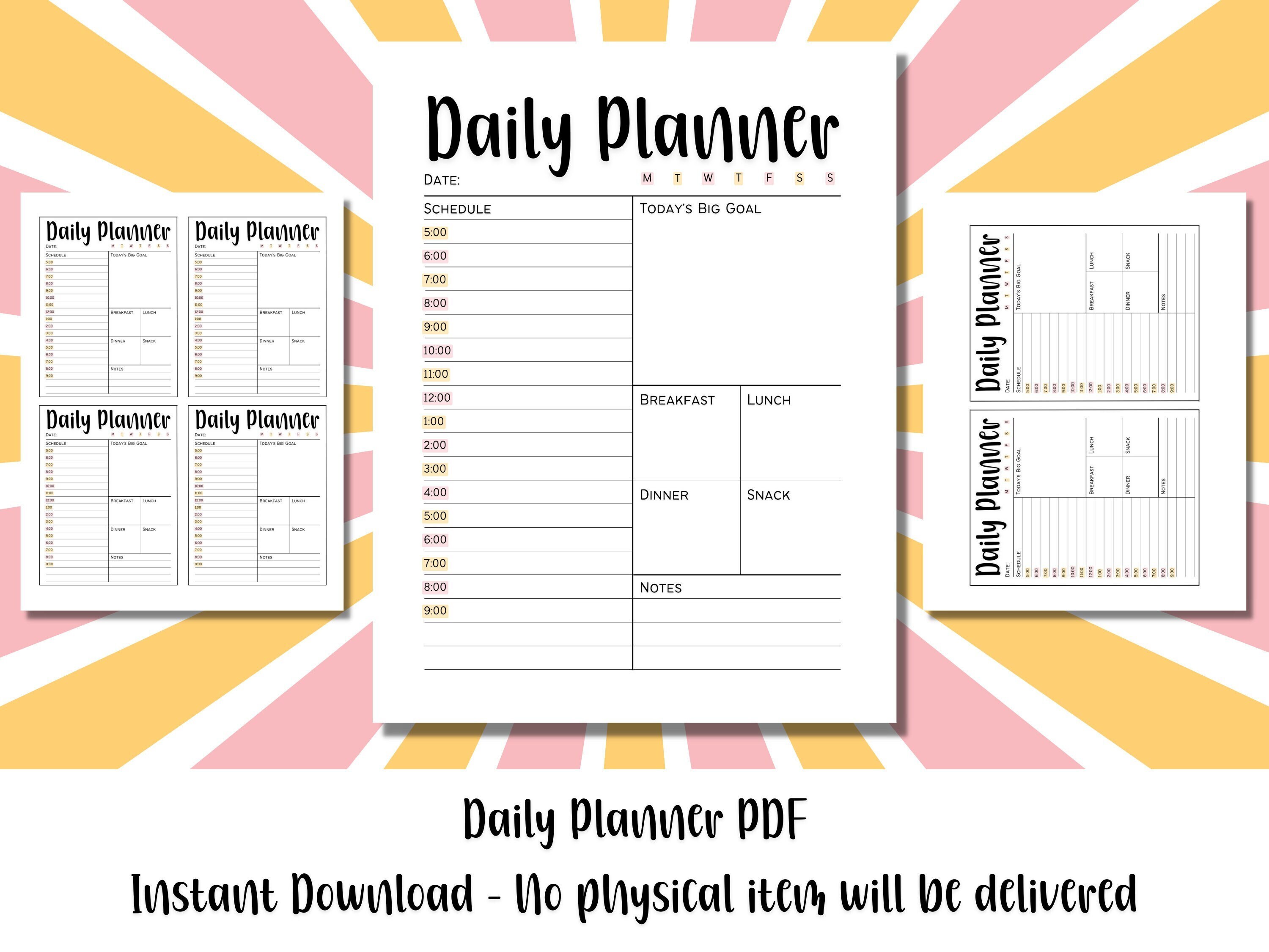 Simple Day Planner Hourly Daily Planner Printable | Retro Simple Day Planner | Plan by the ...