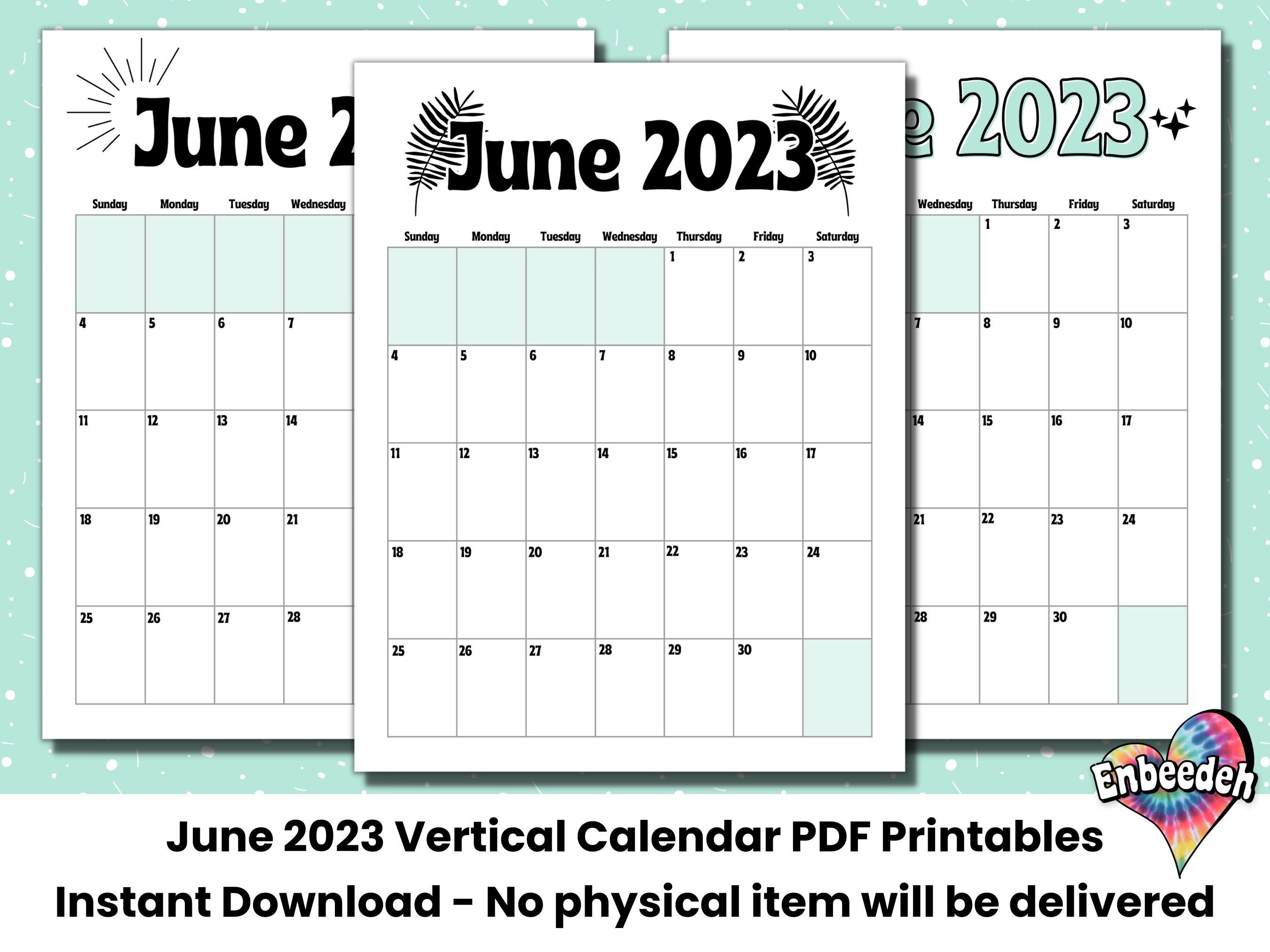 June 2023 Calendar Printable Dated Botanical Boho Minimal Mint Instant  Download Portrait Vertical - Etsy