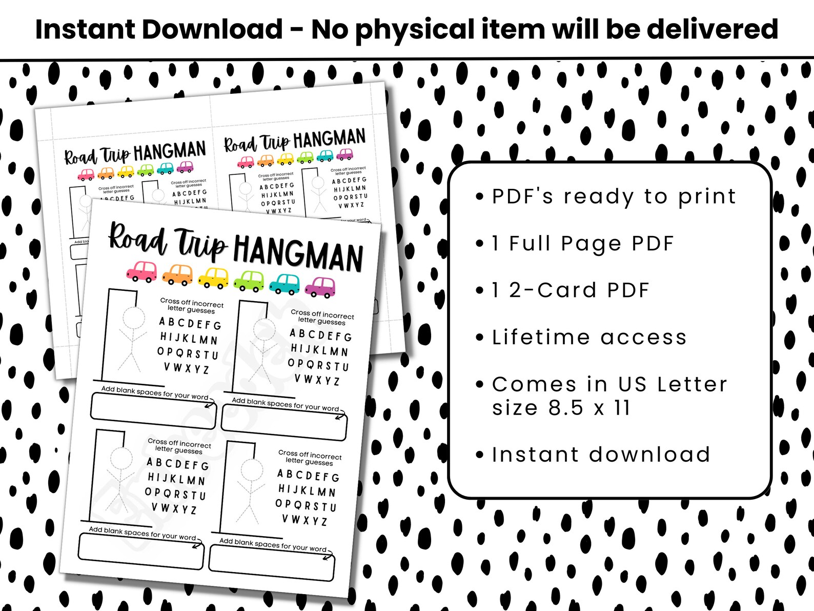 Hangman Game Printable | Kids Road Trip Fun | Summer Activity | Car ...