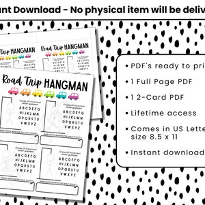 Hangman Game Printable | Kids Road Trip Fun | Summer Activity | Car ...
