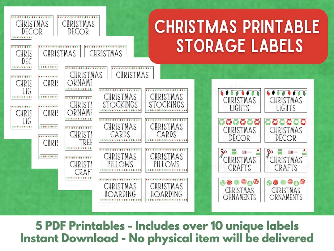 Printable Christmas Holiday Storage Labels Tags Instant Download PDF