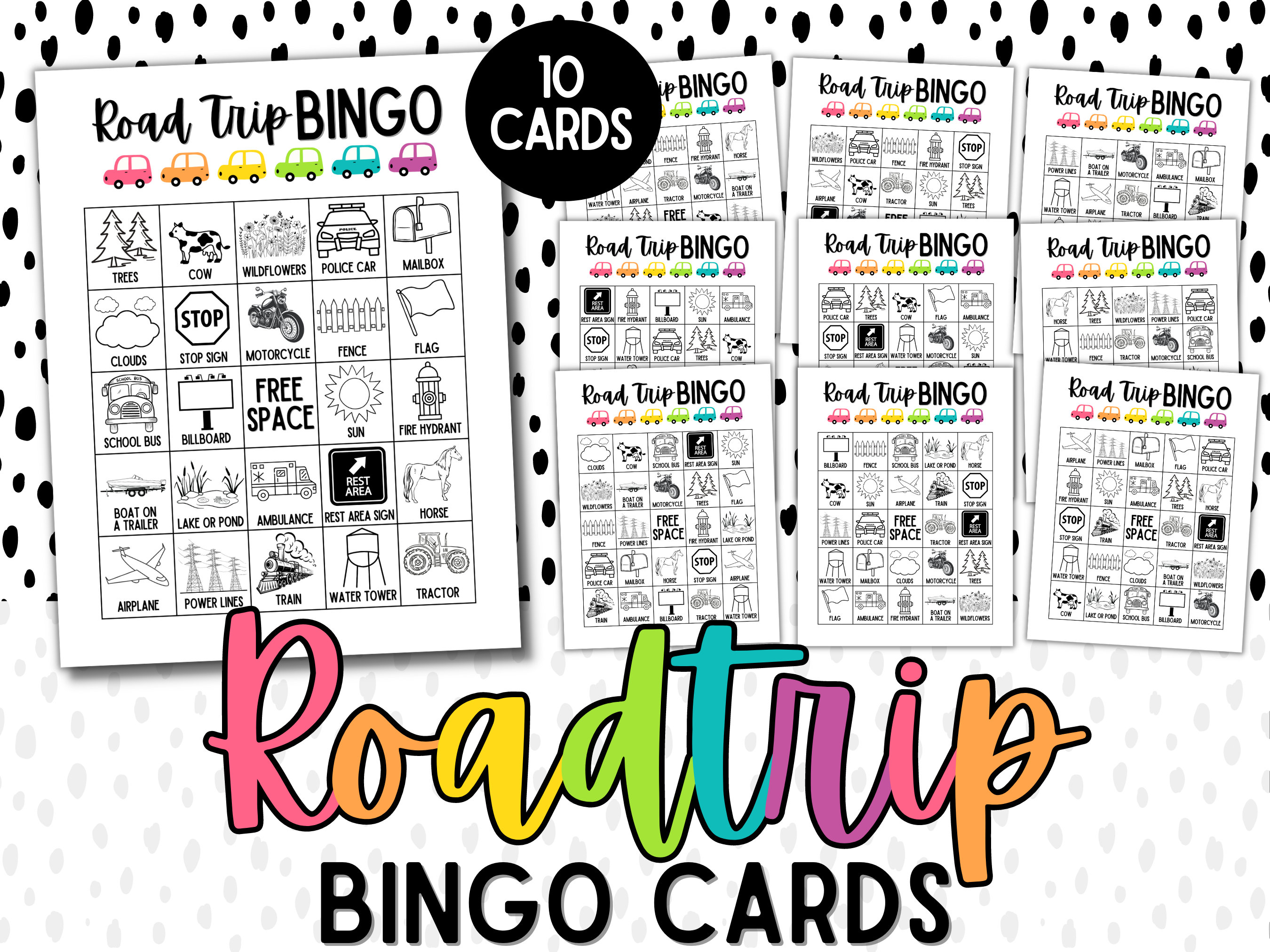 Car Bingo Cards Printable for Road Trip | Kids Car Ride Games | Travel ...