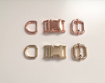 5/8" Metal release side buckles | D ring Strap slider | Rose Gold & Gold | DYI Dog and Cat Collar