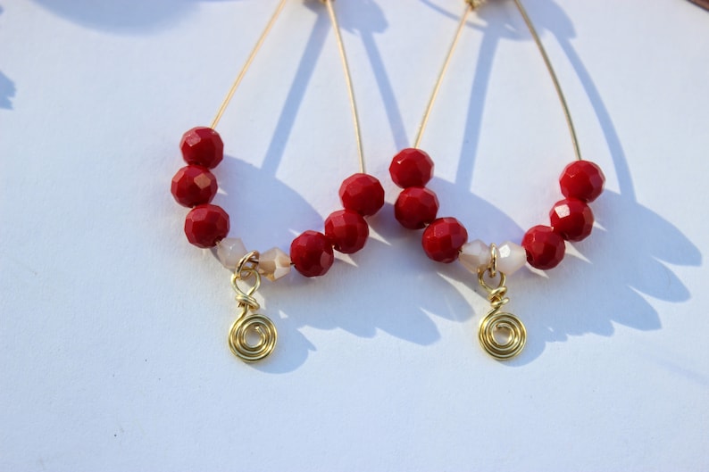 Boho Handcrafted Earrings Dangle and Drop Earrings Cranberry and Gold Earrings