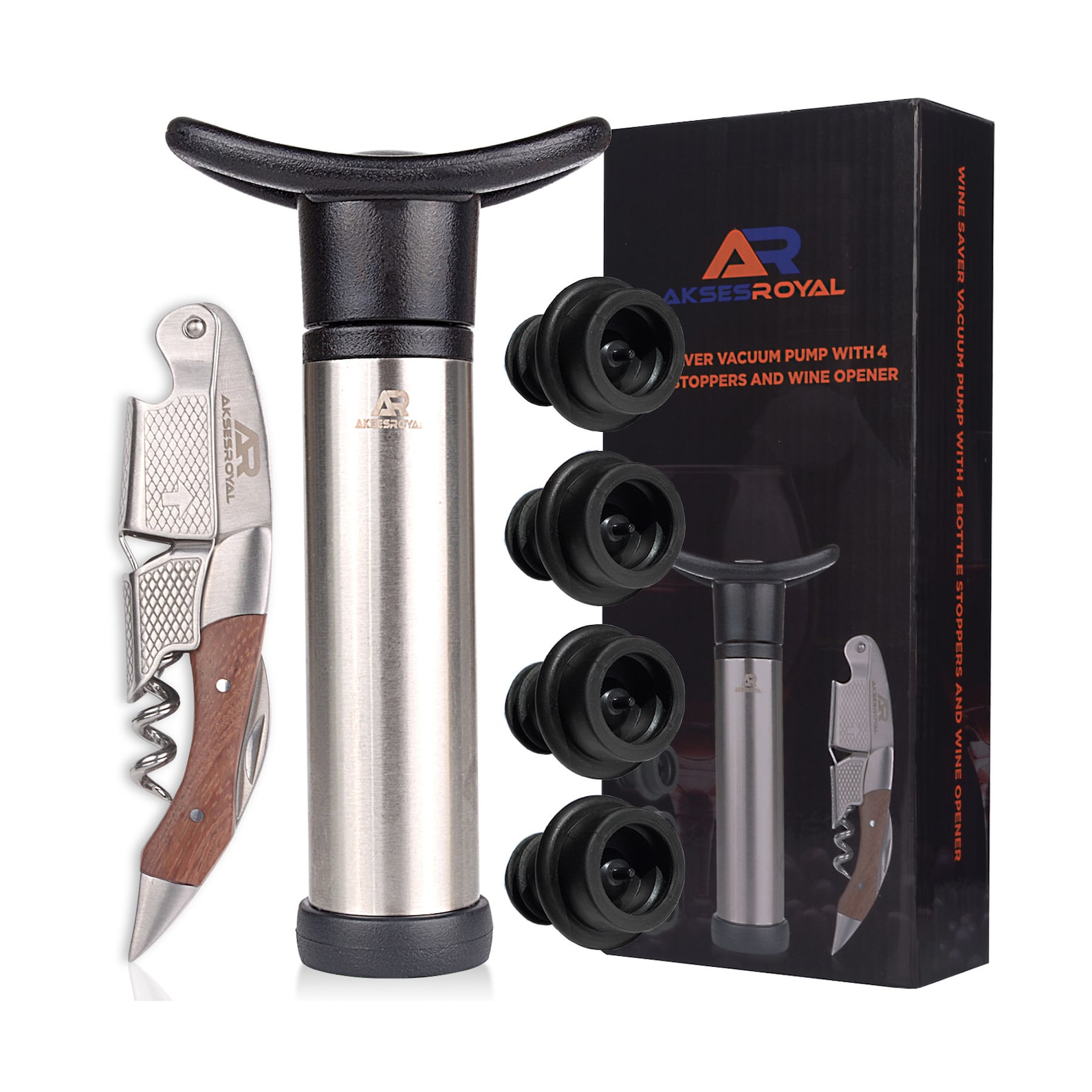 Wine Saver Vacuum Pump with 4 Air Bottle Stoppers and Wine Etsy