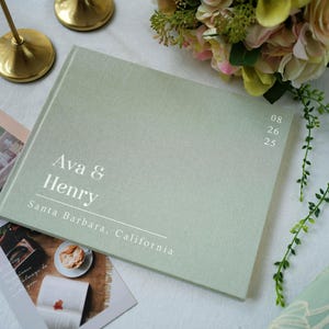 Libro de firmas de boda de lino, libro de firmas minimalista personalizado, álbum de recortes con fotos Polaroid, elegante recuerdo para recepción.