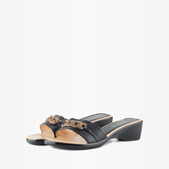 90s Mules, Vintage Mules, Vintage Sliders, Leather