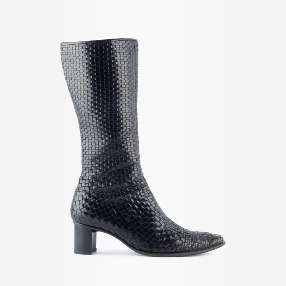 90s Boots, Woven Leather Boots, Square Toe Boots,