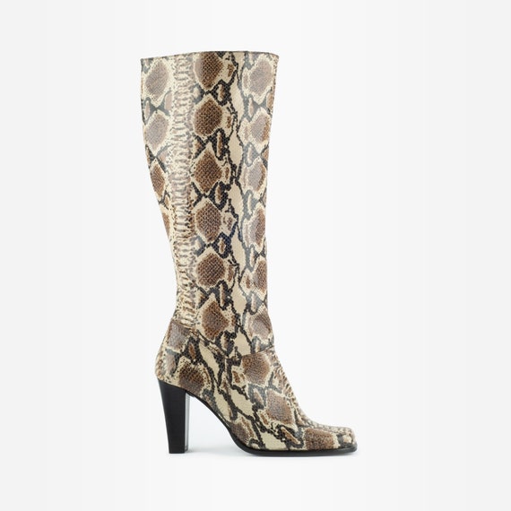 Vintage Snakeskin Boots, Knee High Boots, 90s Kne