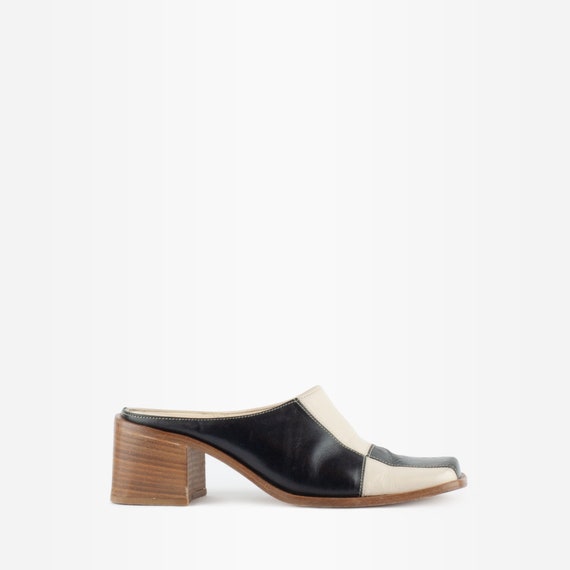 90s Mules, Vintage Mules, Leather Mules, Block Hee