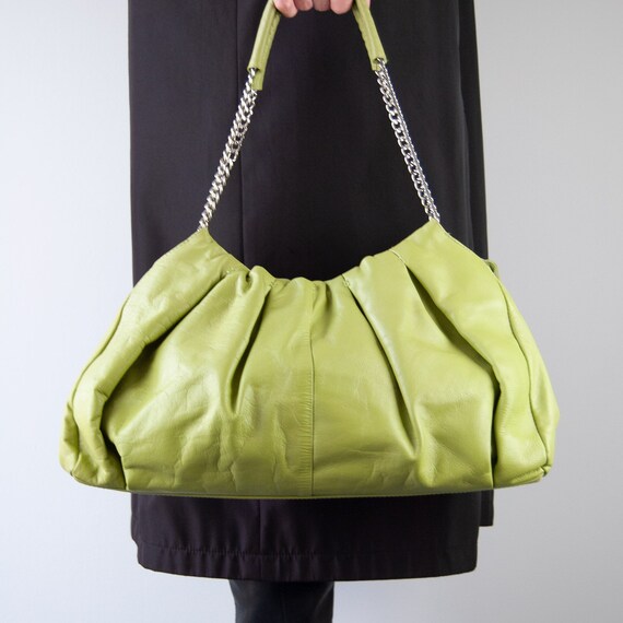 Lime Green Bag, Vintage Chain Bag, 90s Shoulder Ba
