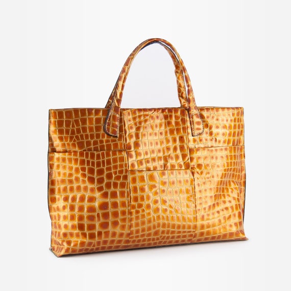 Vintage Tote Bag, Mock Croc Bag, Leather Tote Bag,