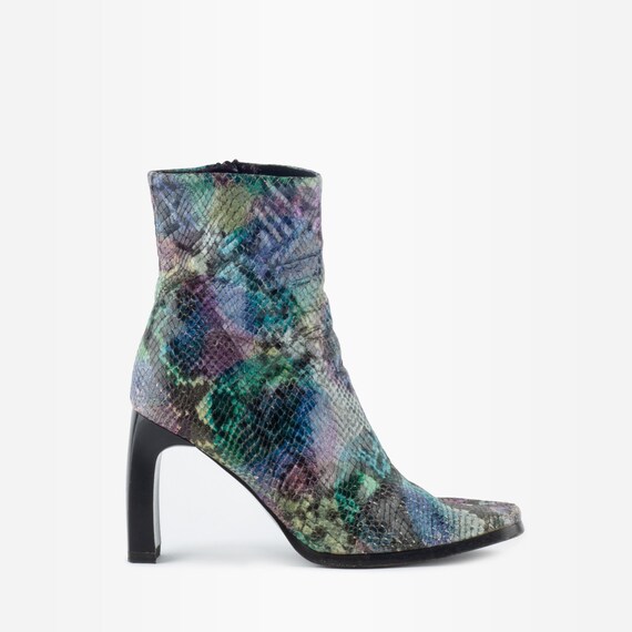 Snakeskin Boots, 90s Boots, Square Toe Boots, Vint